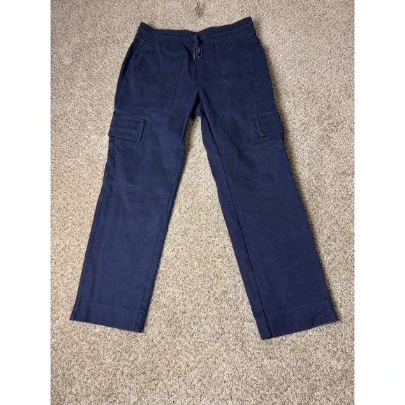 Banana Republic Mens Navy Blue Herringbone Cargo Pants Elastic Waist Size Medium
