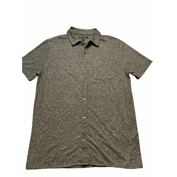 Banana Republic Men's Cotton Knit Button-Up Shirt M Gray Solid Point Collar