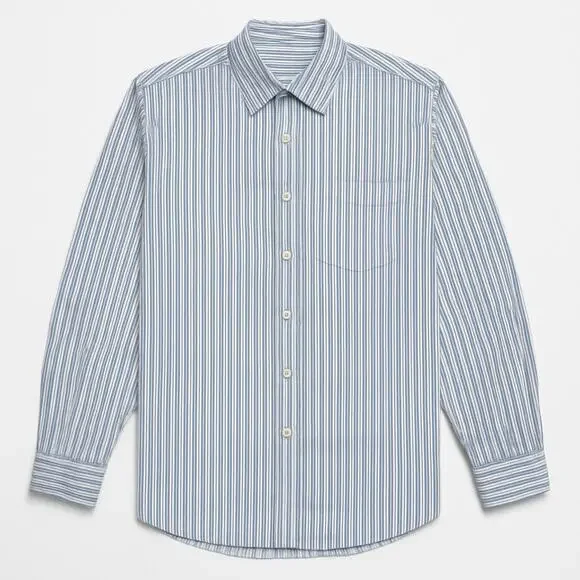 Banana Republic Classic XXL Tall Linen Cotton Shirt Blue White Stripe Long Sleev