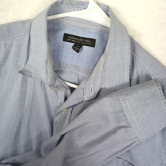 Banana Republic‎ Soft Wash Tailored Slim Fit Blue Micro Check Shirt Mens Medium