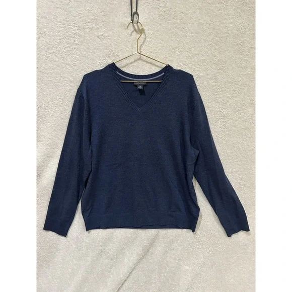 Banana‎ Republic Extra Fine Merino Wool Mens Sweater Size XL Navy Classic V-Neck