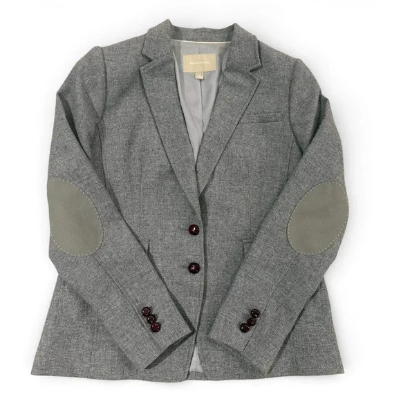 Banana Republic Gray Wool Blend‎ Tweed Blazer Elbow Patches Academic Size 14