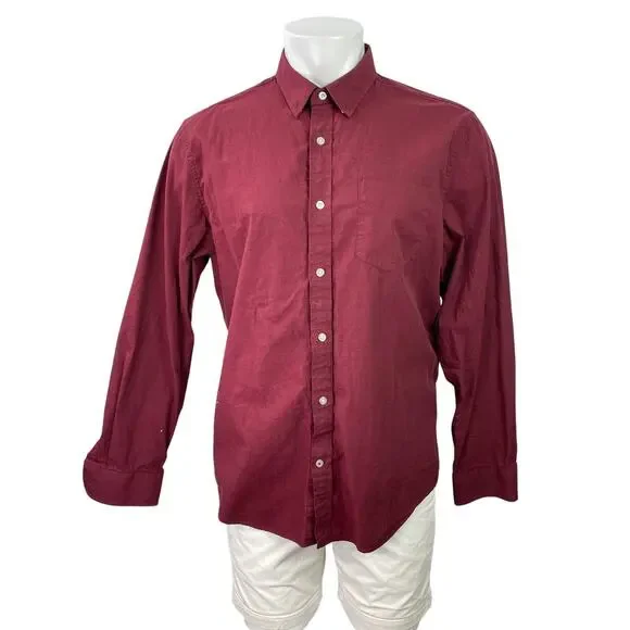 Banana Republic Men Red Camden Standard Oxford Long Sleeve Button Up Shirt Top L