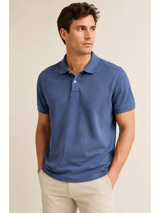 Banana Republic Luxe Touch Polo Shirt L Blue Standard Fit Performance Cotton NWT