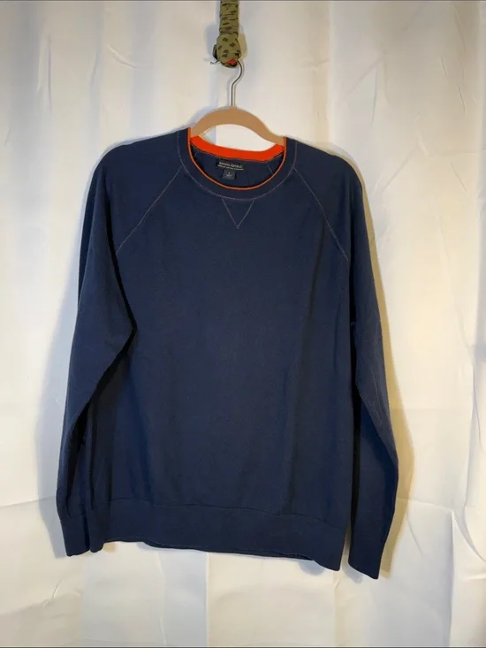 Banana Republic Men's Navy Crewneck Sweater with Orange Trim