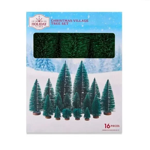 Holiday Time 16 Pieces Christmas Village Bottlebrush Tree Set Various Sizes New