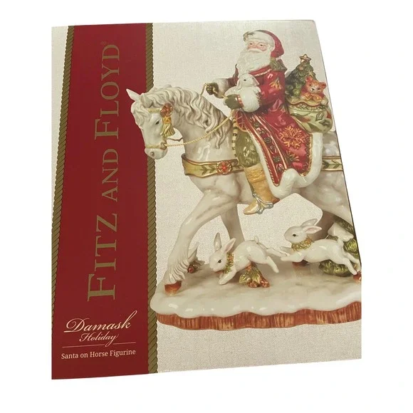 Fitz and Floyd Damask Holiday Santa on Horse Figurine 16.5 Inch‎ 19-608 NIB