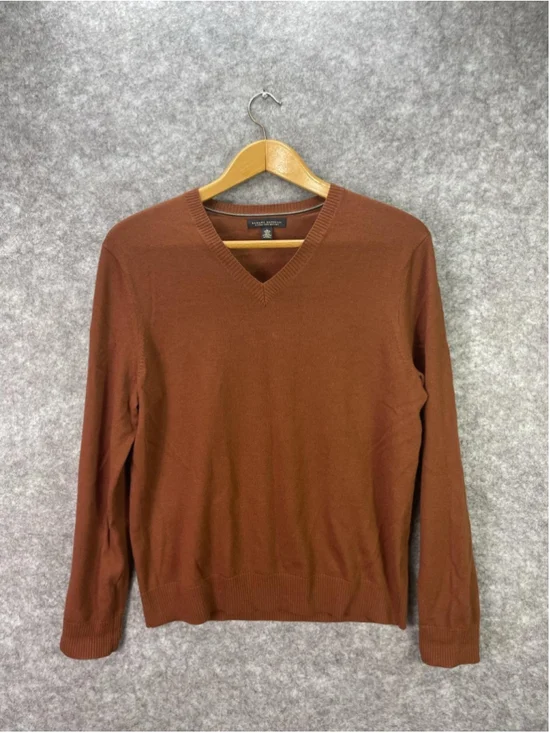 Banana Republic Sweater Mens Large Brown Extra Fine Merino V Neck Knit Pullover