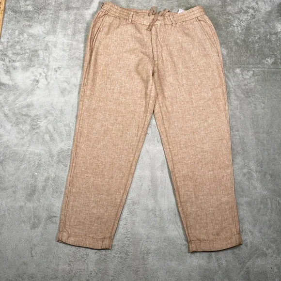 Banana Republic Pants Mens 34 Mason Athletic Tapered Linen Blend Drawstring Tan
