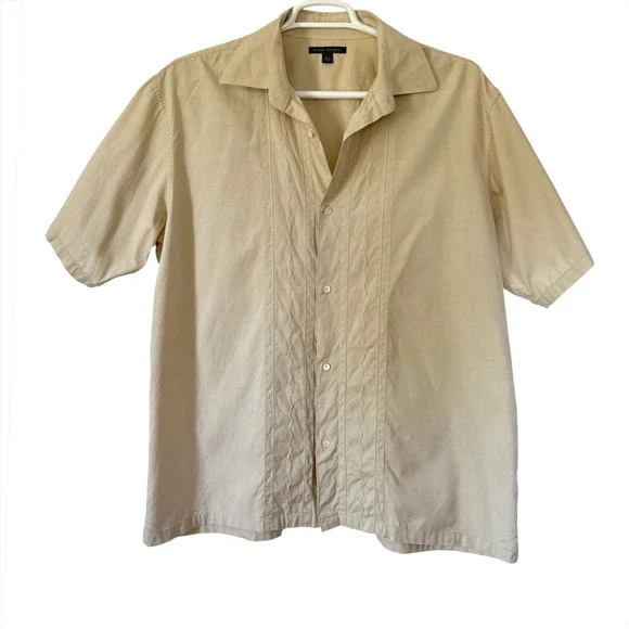 Vintage Banana Republic Y2K Resort Pintuck Camp Shirt XL 100% Cotton 2003 Cabana