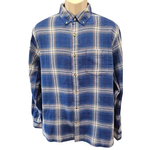 Standard fit cotton flannel plaid patriotic 4th of july button up warm L EUC