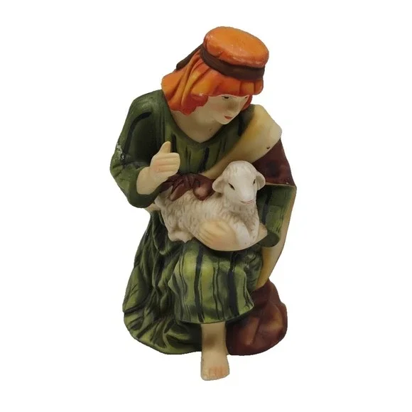 O'Well Christmas Nativity Figurine Shepherd With Sheep Lamb Ceramic Porcelain‎
