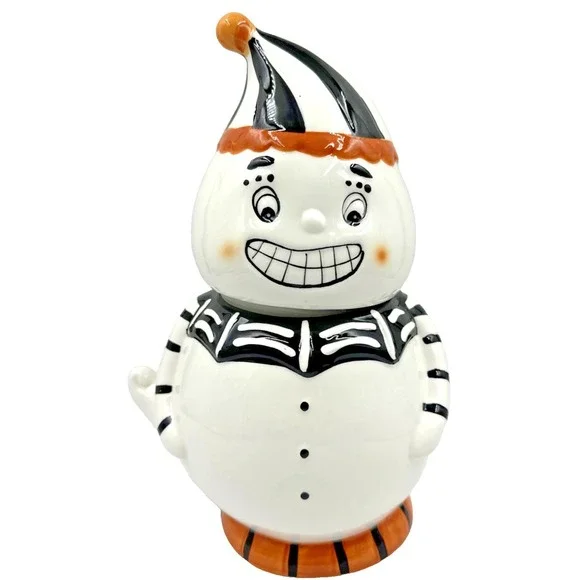 Retro Ghost Cookie Jar Jack O Lantern Lane Halloween Black White Orange Decor