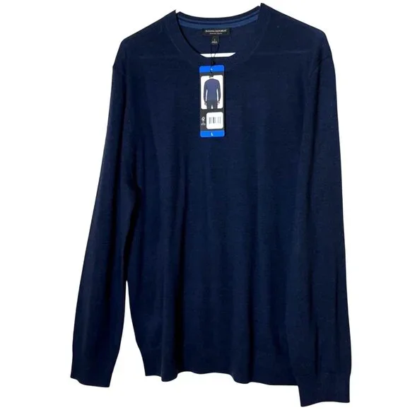 Banana Republic Merino Wool Crewneck Sweater Mens Large Blue NWT