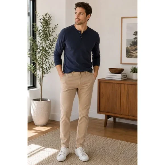 NWT Banana Republic Slim Fit Khaki Pants Men's 32x32 Beige Stretch Casual Chinos
