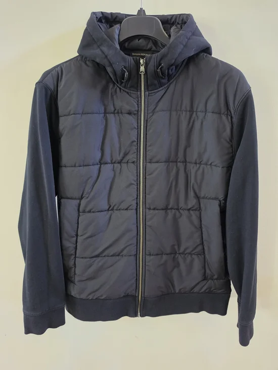 Banana Republic Men's Black Mixed Media Quilted Hooded Jacket Size L