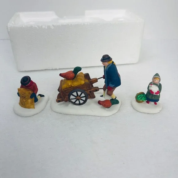 Dept 56 Heritage Village Harvest Seed Cart Set of 3 Porcelain Figures 5645-6