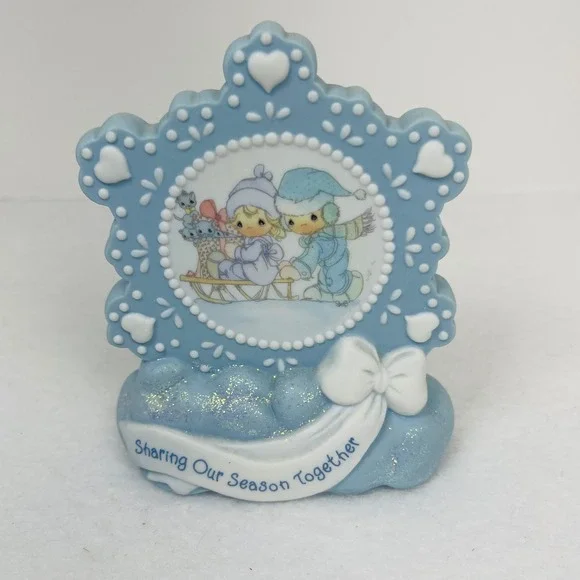 Precious Moments Sharing Our Season Together Blue Snowflake Figurine Winter Sled