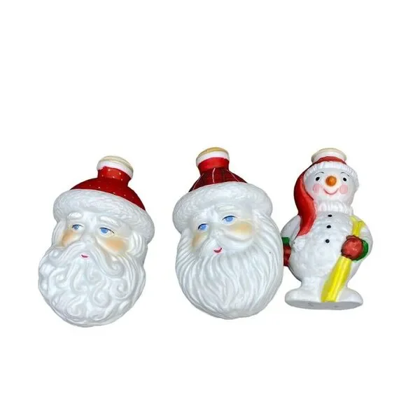 3‎ Old World Porcelain Christmas Light Covers Santa Snowman Skiing