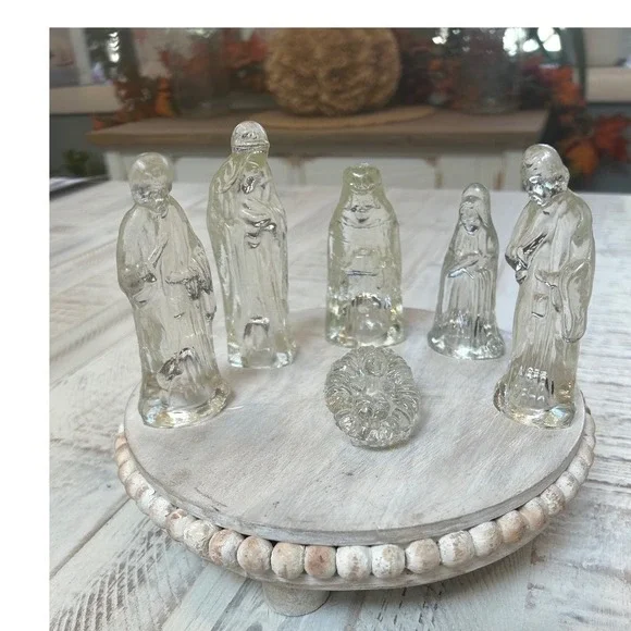 Clear‎ Glass Nativity Set 7 Piece Manger Scene Christmas Figurines