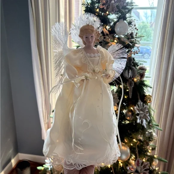 Vintage Fiber Optic Porcelain Angel‎ Tree Topper 12