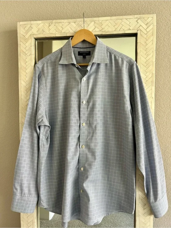 Banana Republic Light Blue Windowpane Dress Shirt Large