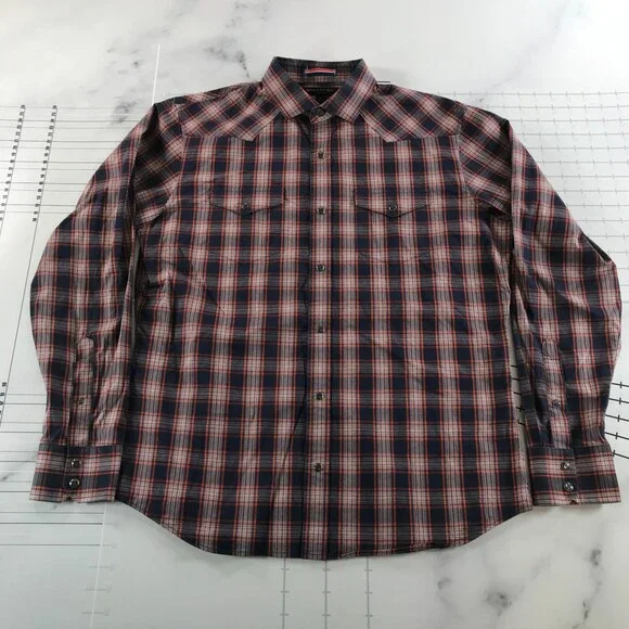 Banana Republic Button Down Shirt Mens Medium Navy Blue Orange Plaid Slim Fit