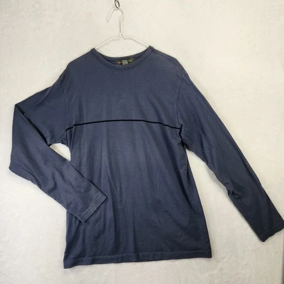 Banana Republic Mens XL Blue Long‎ Sleeve Cotton T-Shirt Single Stripe Crewneck