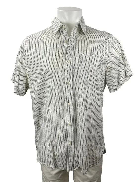 Banana Republic Men's White Slim Fit Floral Short Sleeve Button Down Shirt Top L