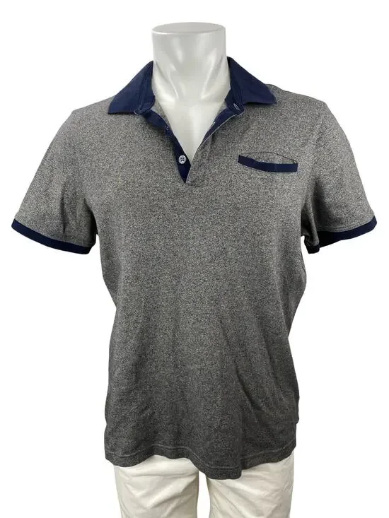 Banana Republic Luxury Touch Men's Gray Blue Short Sleeve Polo Shirt Top Size L