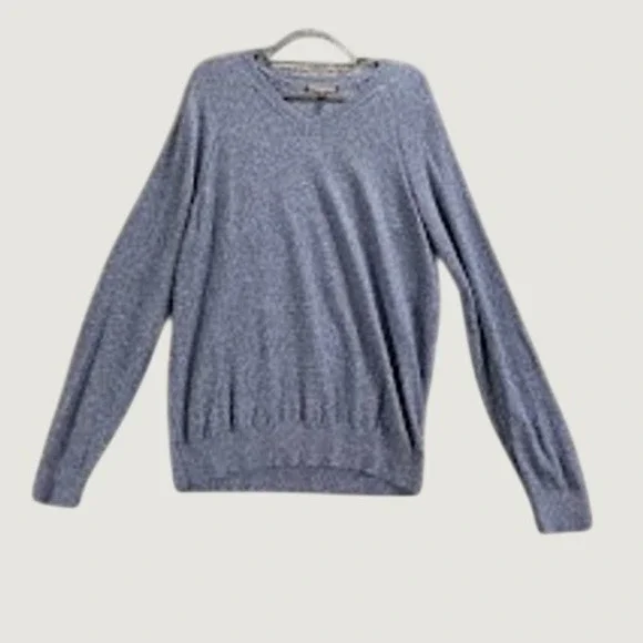 Banana Republic V-Neck Sweater Mens Sz M Blue Heather 100% Cotton Raglan Sleeve