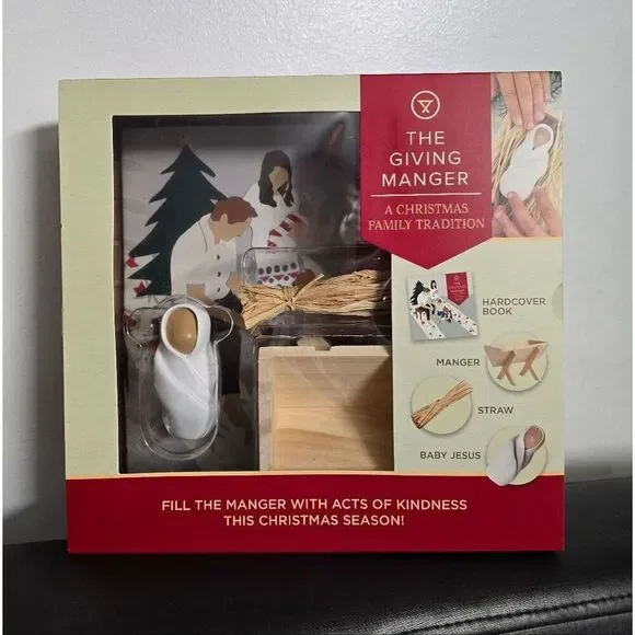 The Giving Manage Set Allison Hottinger HC Book Manger Straw Baby Jesus Nativity