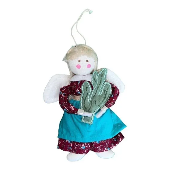 Handcrafted Cloth Angel Cactus Doll  Stand Figurine Folk Art Quilted Wings 6