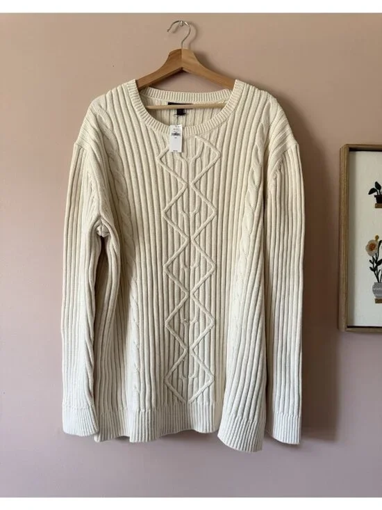 Banana Republic Cotton Fisherman Chunky Knit Crewneck Pullover Sweater XXL NWT