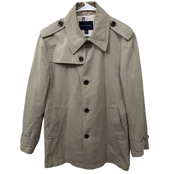 Banana Republic Mens Tan Khaki Trench Coat Button Front Jacket Size Medium