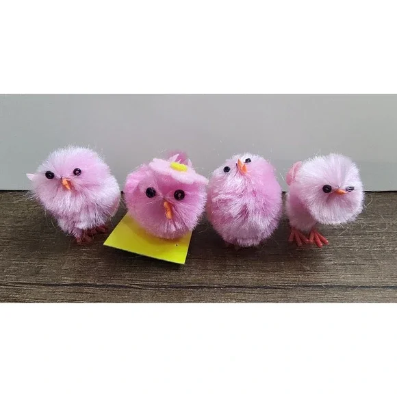Vintage Miniature Fuzzy Chicks Plastic Feet Village Dollhouse Decor Farm Easter