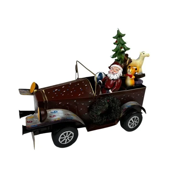 Vintage Style‎ Metal Santa Claus Christmas Car Figurine Tabletop Decor