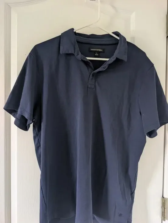 Banana Republic Mens Navy Blue 100 % Cotton Short Sleeve Polo Shirt Large