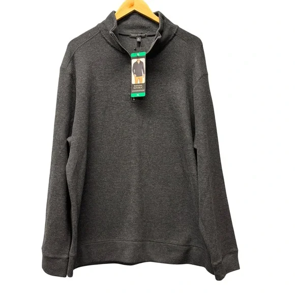 Banana Republic Pullover Mens XL Waffle Quarter Zip Pullover Black Sweater NEW