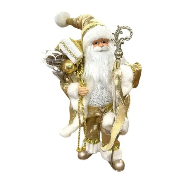 Christmas Santa Claus‎ Doll Gold White Staff Standing Tabletop Decor 19