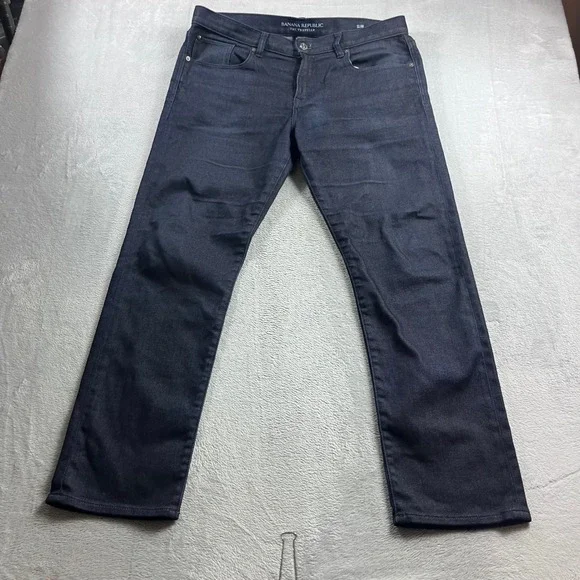Banana Republic Traveler Slim Fit Jeans Mens 34x30 Dark Wash Indigo Blue