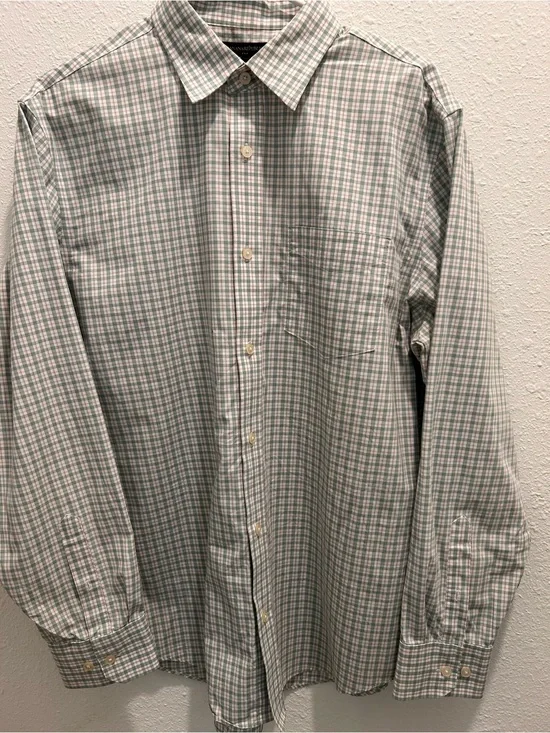 Banana Republic Mint and White Checked Dress Shirt