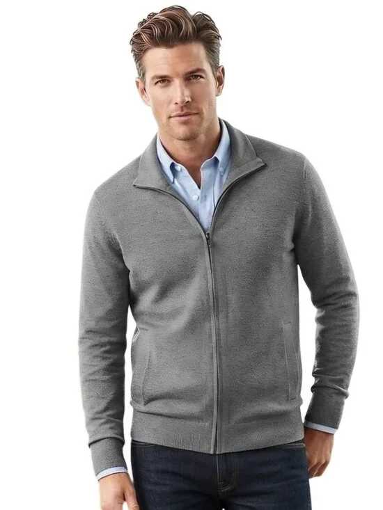 Banana Republic Merino Wool Gray Full Zip Pocket Mock Cardigan Size M