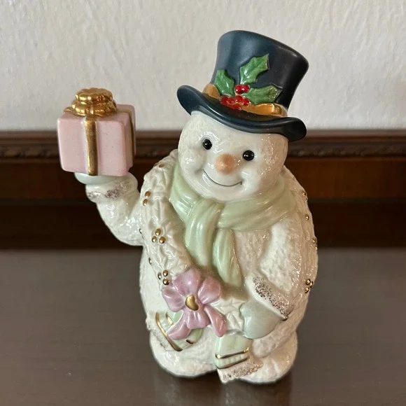 Lenox Snowman Figurine Special Delivery Gold Accents Christmas Holiday Decor 7''