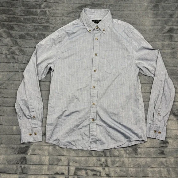 Banana Republic Button Down Shirt Mens M Blue Pinstripe Slim Fit Untucked Cotton