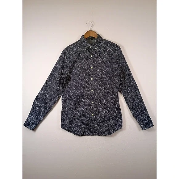 Preppy Banana Republic Mens Medium Navy Blue Slim Fit Micro Print Button Down