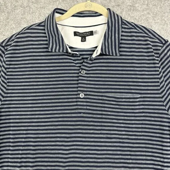 Banana Republic Performance Pique Polo Shirt Mens XL Blue Striped Short Sleeve