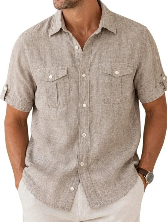 Banana Republic Men's Linen Cotton Button Up Shirt Small Safari Utility Pockets