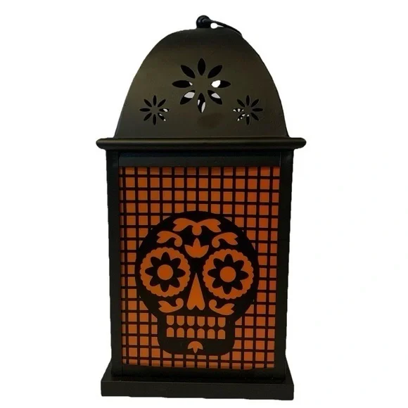 NWT. TARGET Halloween Black and Orange Skull Lantern