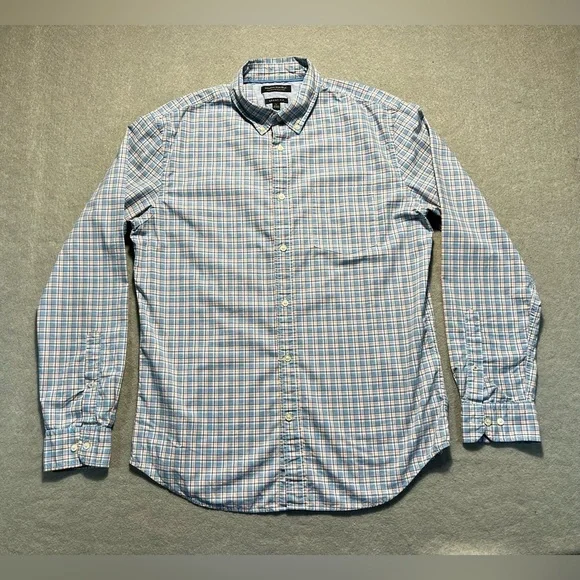 Banana Republic Men’s Large Grant Fit Blue Plaid Dress Shirt Cotton